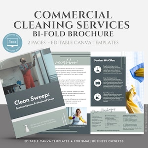 Commercial Cleaning Service Flyer Template, Cleaning Business Marketing Brochure, Cleaning Company Bi-Fold Brochure, Canva editable
