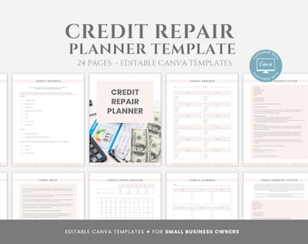 Editable Credit Repair Planner Template, Credit Score Repair Planner, Credit Repair Letter Templates, DIY Credit Repair, Canva editable