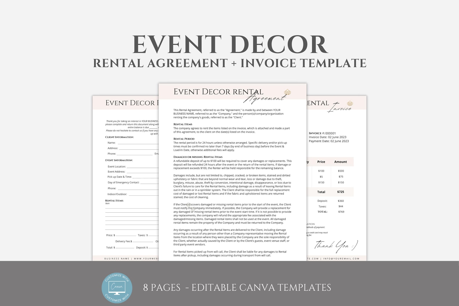 Example Event Rental Agreement Editable Event Decor Rental Agreement, Party Equipment Rental Contract ...