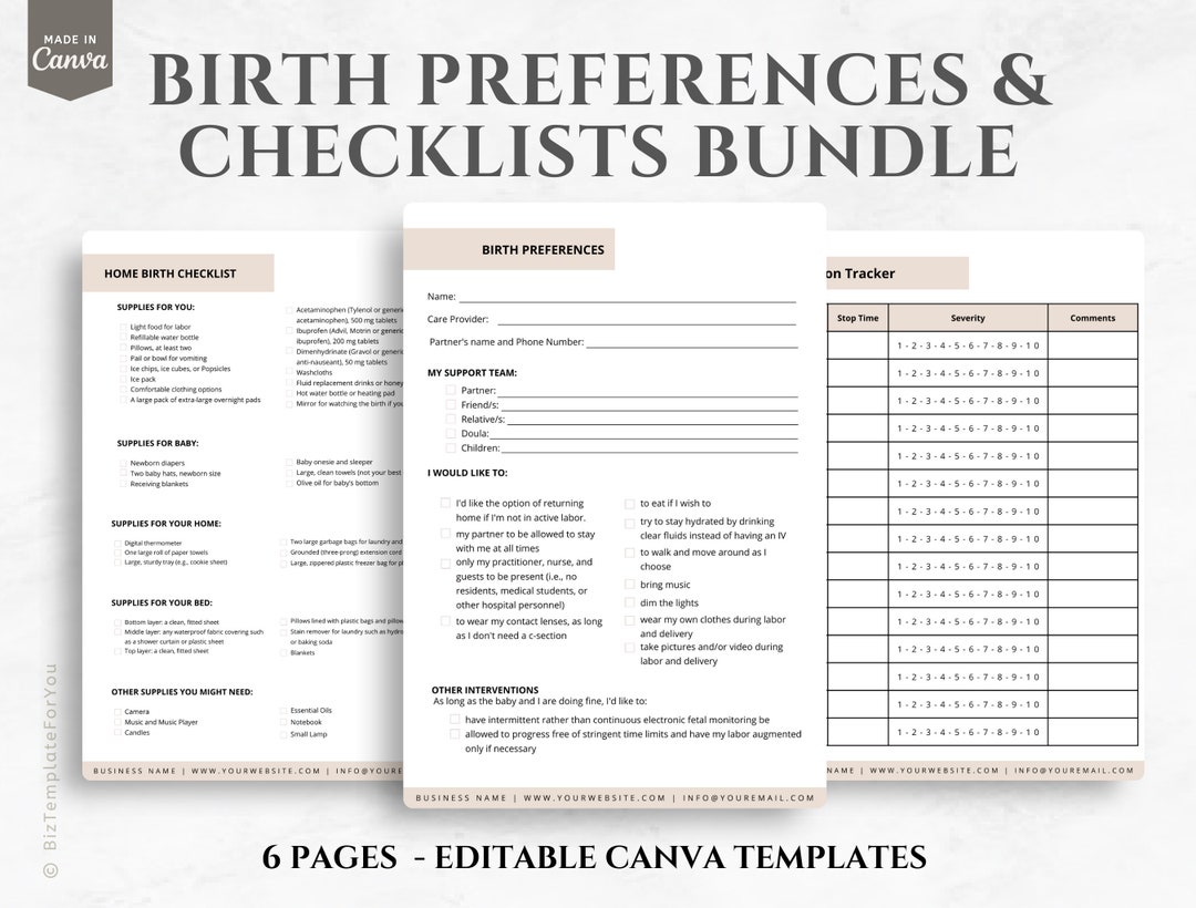 Editable Birth Preferences Checklists Bundle Incl. Birth Plan - Etsy UK