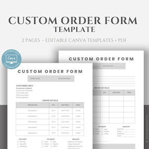 Editable Order Form Template, Printable Crafters Order Form Template, Small Business Order Form, Business Purchase Order Template, Canva