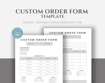 Editable Order Form Template, Printable Crafters Order Form Template, Small Business Order Form, Business Purchase Order Template, Canva