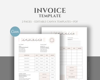Editable Invoice Template, Printable Invoice Template, Small Business Invoice Form, Business Invoice Form, Canva Template