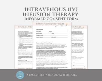 Editable IV Infusion Consent Form Template, IV Infusion Therapy Informed Consent, Intravenous IV Therapy  Consent, Hydration, Canva editable