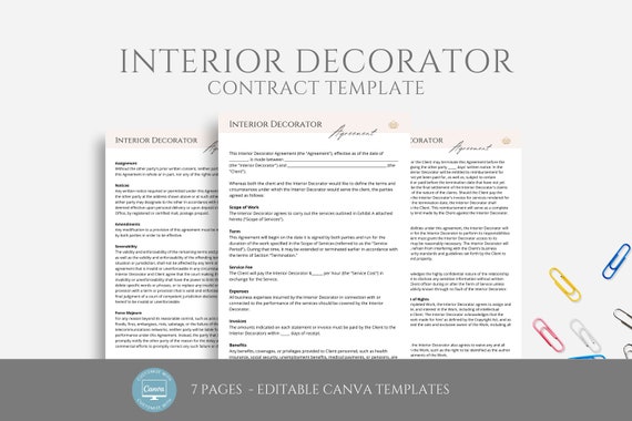 Editable Interior Decorator Contract Template, Decorator Service Agreement, Freelance Decorator Contract, Home Decorator Forms,  Canva