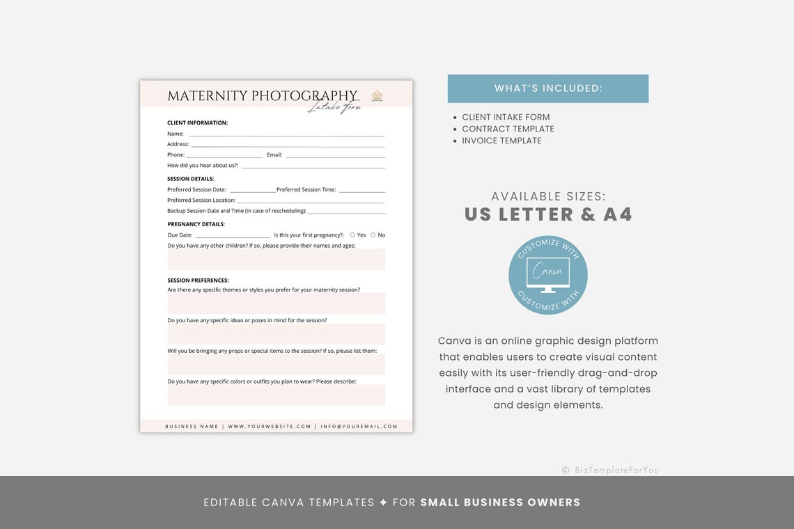 Maternity Intake Form Editable Maternity Photography Contract Template, Incl. Intake Form ...