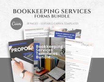 Editable Bookkeeping Services Template Bundle, Freelance Bookkeeper Service Business Forms, Contract and  Proposal Template, Canva editable