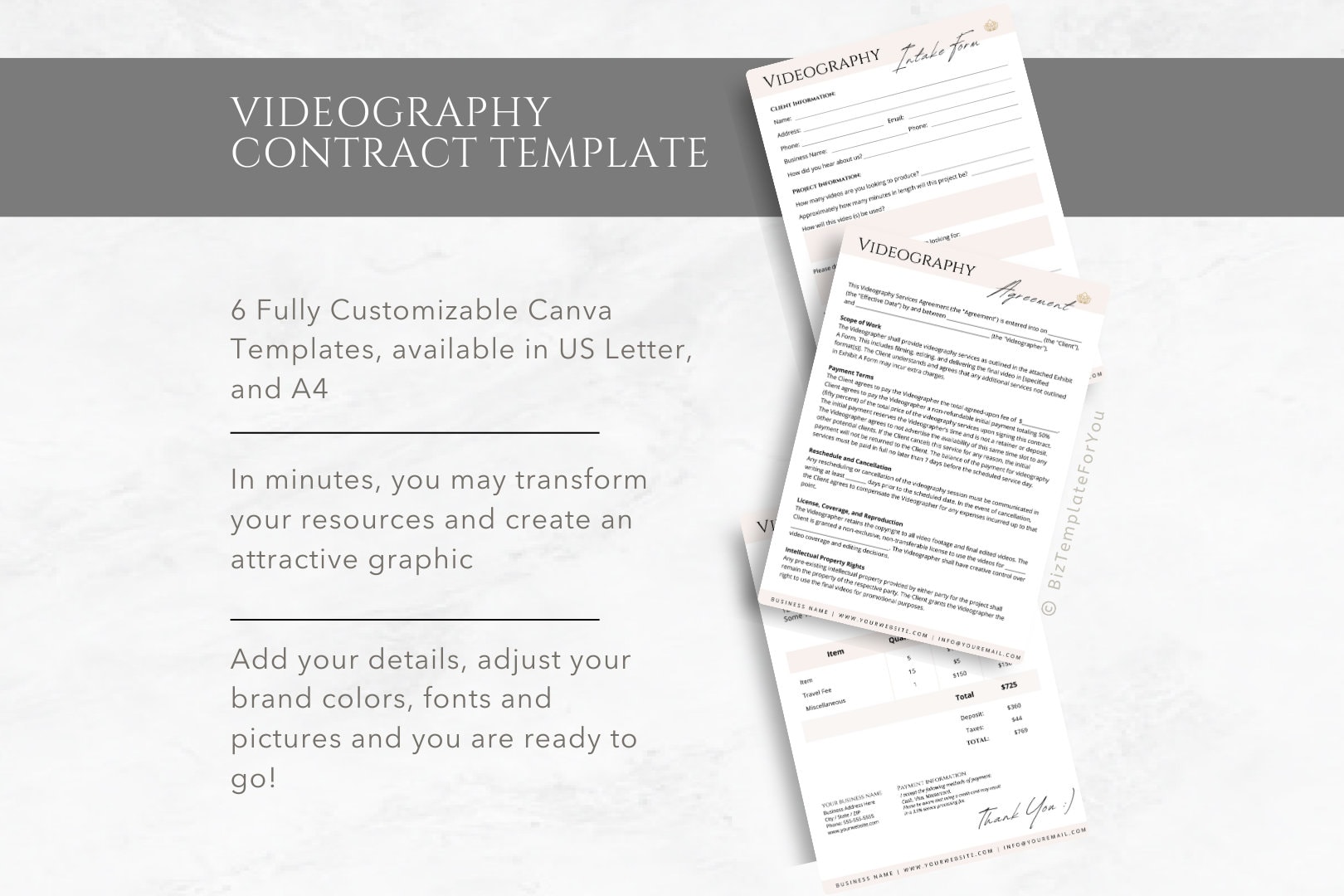 Videography Contract Examples Editable Videography Contract Template, Including Intake Form and ...