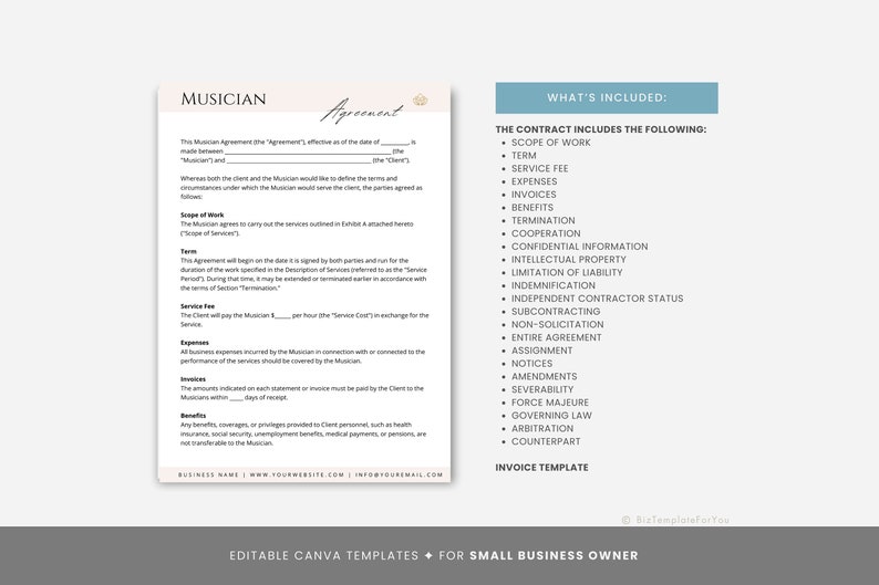 Editable Musician Contract Template, Music Artist Service Agreement