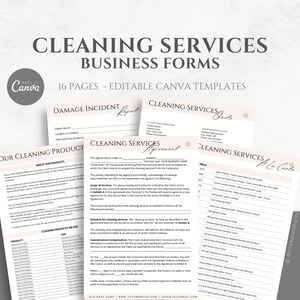 Cleaning Services Business Forms Bundle, Editable Contract Canva Template, Ideal for Maids, Housekeepers, Custodians and Janitors