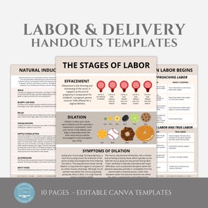 Editable Labor & Delivery Handout Templates, Doula Handouts, Birth Education, Childbirth Resource, Stages of Labor Handout Canva Template