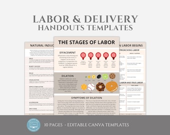 Editable Labor & Delivery Handout Templates, Doula Handouts, Birth Education, Childbirth Resource, Stages of Labor Handout Canva Template