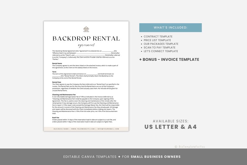 Editable Backdrop Rental Agreement, Party Equipment Rental Contract ...