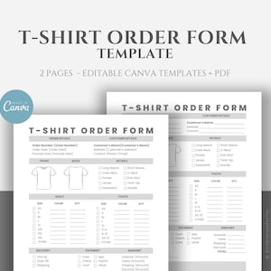 Editable T-shirt Order Form Template, Printable T-Shirt Order Form Template, Small Business Order Form, Apparel Order Template, Canva edit
