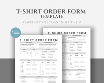 Editable T-shirt Order Form Template, Printable T-Shirt Order Form Template, Small Business Order Form, Apparel Order Template, Canva edit