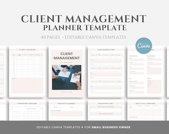 Editable Client Management Planner Template, Small Business Customer Organizer, Lead Tracker, Client Relationship Management, CRM, Canva