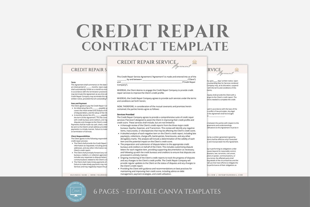 Editable Credit Repair Services Agreement Template, Freelance Credit Editable Credit Repair Services Agreement Template, Freelance Credit