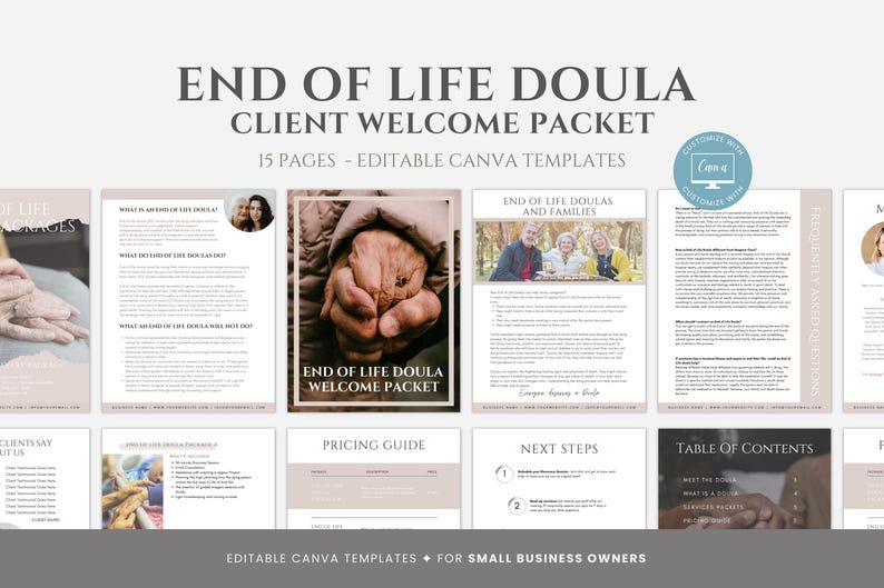 Editable End of Life Doula Client Welcome Packet, Client Welcome Packet Template, Death Doula Services & Pricing Guide, Doula Information image 1