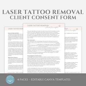 Editable Laser Tattoo Removal Client Consent Form Template, Tattoo Removal Business Forms, Esthetician Consent, Canva editable