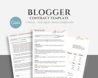 Editable Blogger Contract Template, Freelance Blog Writer Service Agreement, Influencer Contract, UGC Contract Collaboration, Canva Template