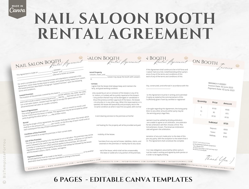 Editable Nail Salon Booth Rental Agreement Professional Booth Etsy