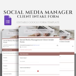 Editable Social Media Manager Client Intake Form Template, Freelance Social Media Manager Client Questionnaire, Google Forms Template