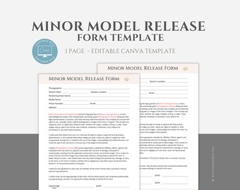 Editable Minor Model Release Form Template for Photographers, Minor Model Release Document, Photography Business Form Canva Template