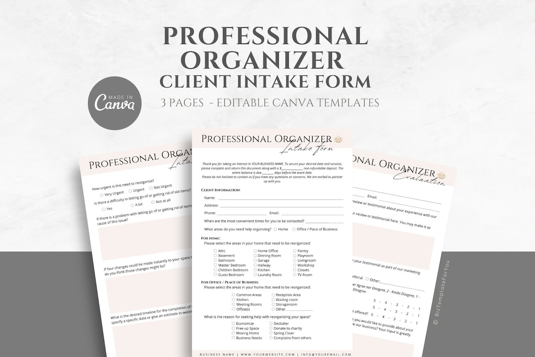 Editable Professional Organizer Client Intake Form Template, Home