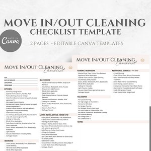 Move In/Out Cleaning Checklist, Editable House Cleaning Checklist, Professionally designed Form for Cleaning Service Business, Canva Design