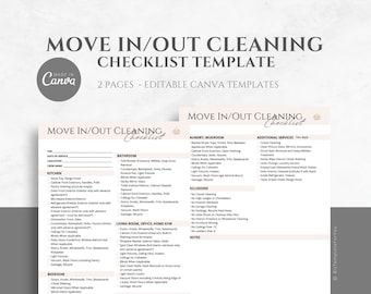 Move In/Out Cleaning Checklist, Editable House Cleaning Checklist, Professionally designed Form for Cleaning Service Business, Canva Design