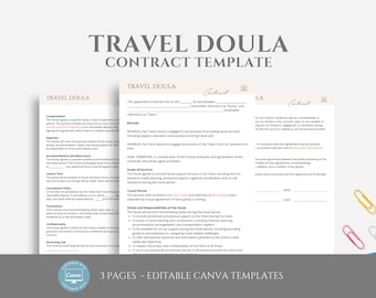 Editable Travel Doula Service Agreement, Travel Doula Contract Template, Doula Business Forms, Doula Paperwork, Canva editable, Postpartum