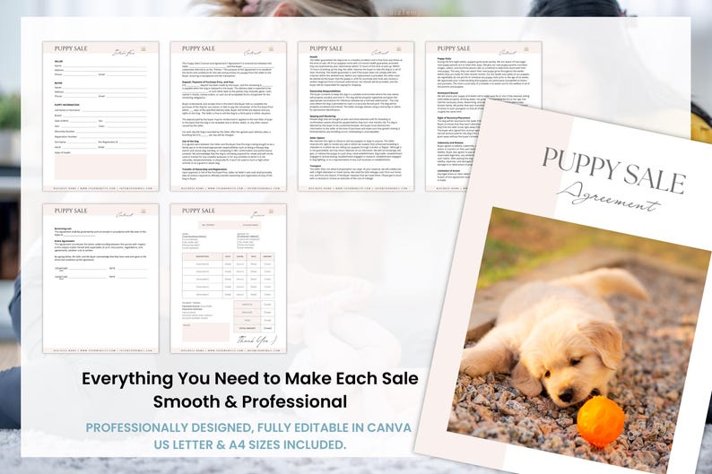 Puppy Sale Contract Template, Editable Puppy Adoption Agreement, Dog Breeder Contract Forms, Puppy Contract of Sale, Canva editable image 2