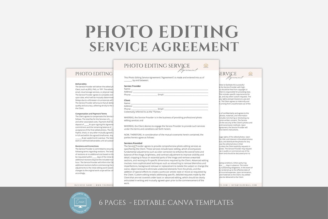Editable Photo Editor Contract Template, Freelance Editor Service Editable Photo Editor Contract Template, Freelance Editor Service