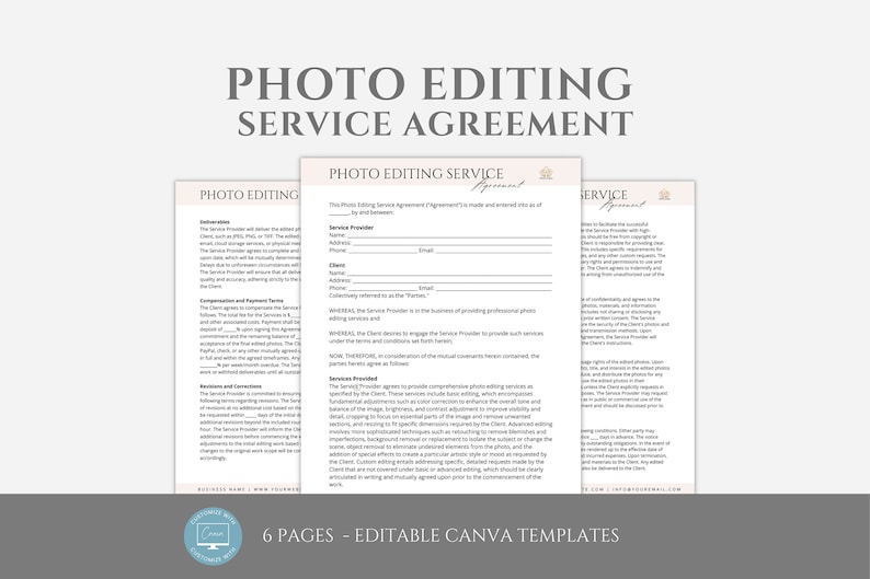 Editable Photo Editor Contract Template, Freelance Editor Service ...