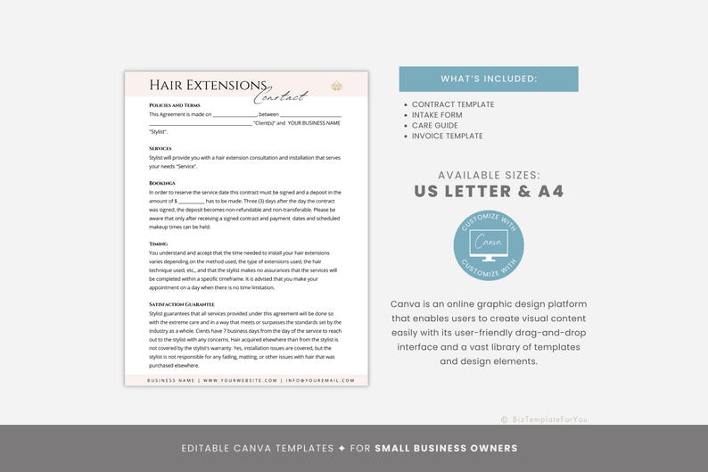 Editable Hair Extensions Contract Template, Hair Extensions Consultation Form, Extensions Care Guide and Invoice Template, Hair Stylist bild 4