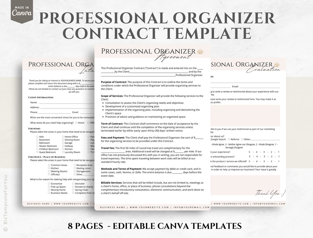 Editable Professional Organizer Contract Template Client Etsy