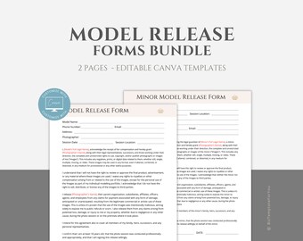Editable Model Release Form Templates for Photographers, Minor Model Release Document, Photography Business Form Canva Template