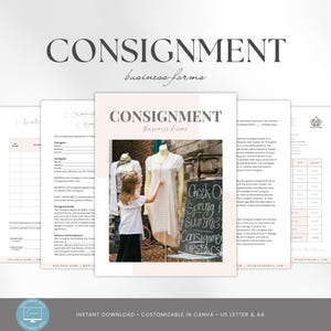 May include: A collection of consignment business forms, including a consignment agreement and payment details. The central form features a photo of a mannequin and a child. The word "CONSIGNMENT" is at the top, with "business forms" below it.