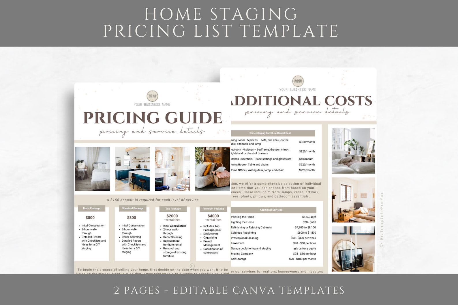 Editable Home Staging Pricing List Template, Property Staging Pricing