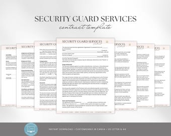 Security Guard Services Contract Template, Security Guard Agreement, Simple Security Service Provider Agreement Form Template,Canva editable