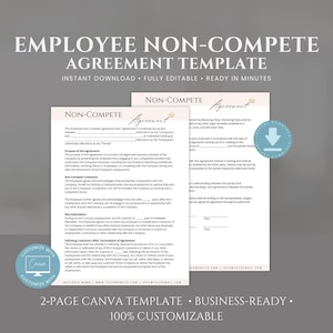 Editable Employee Non-Compete Agreement Template, Non Compete Agreement Contract Template, Confidentiality Disclosure Form, Canva Template
