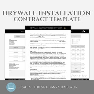 Editable Drywall Contract Template, Professional Contractor Service Agreement, Independent Contractor Agreement, Canva editable