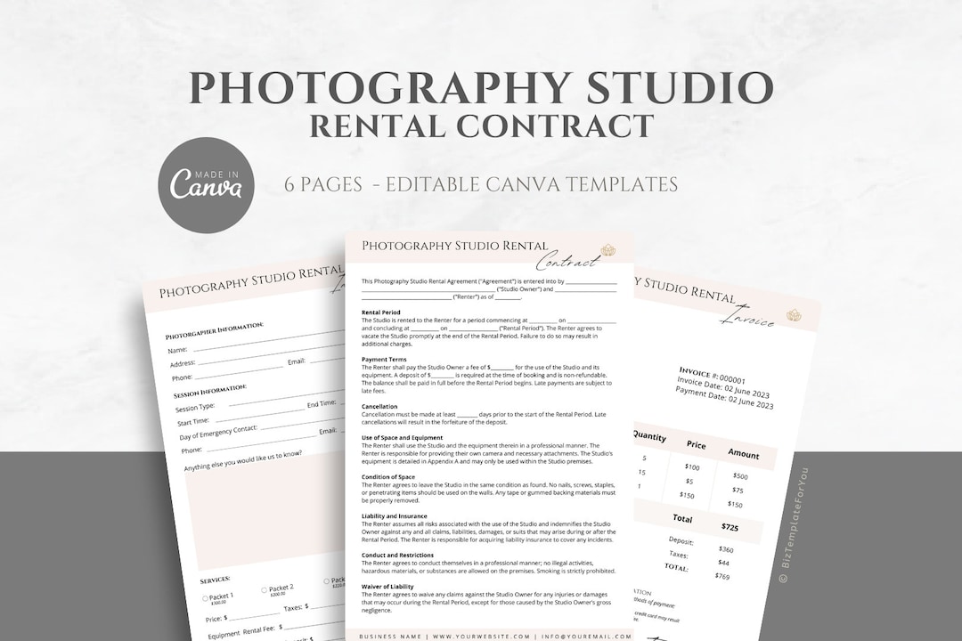 Editable Photography Studio Rental Agreement, Studio Rental Contract