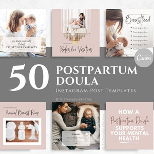 50 Instagram Templates for Postpartum Doulas, Doula Business, Canva Template, Social Media Editable Templates, labor and delivery, birth
