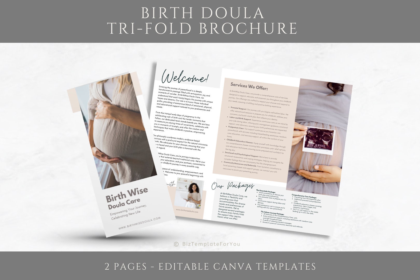 Editable Birth Doula Tri-fold Brochure Template, Doula Business ...