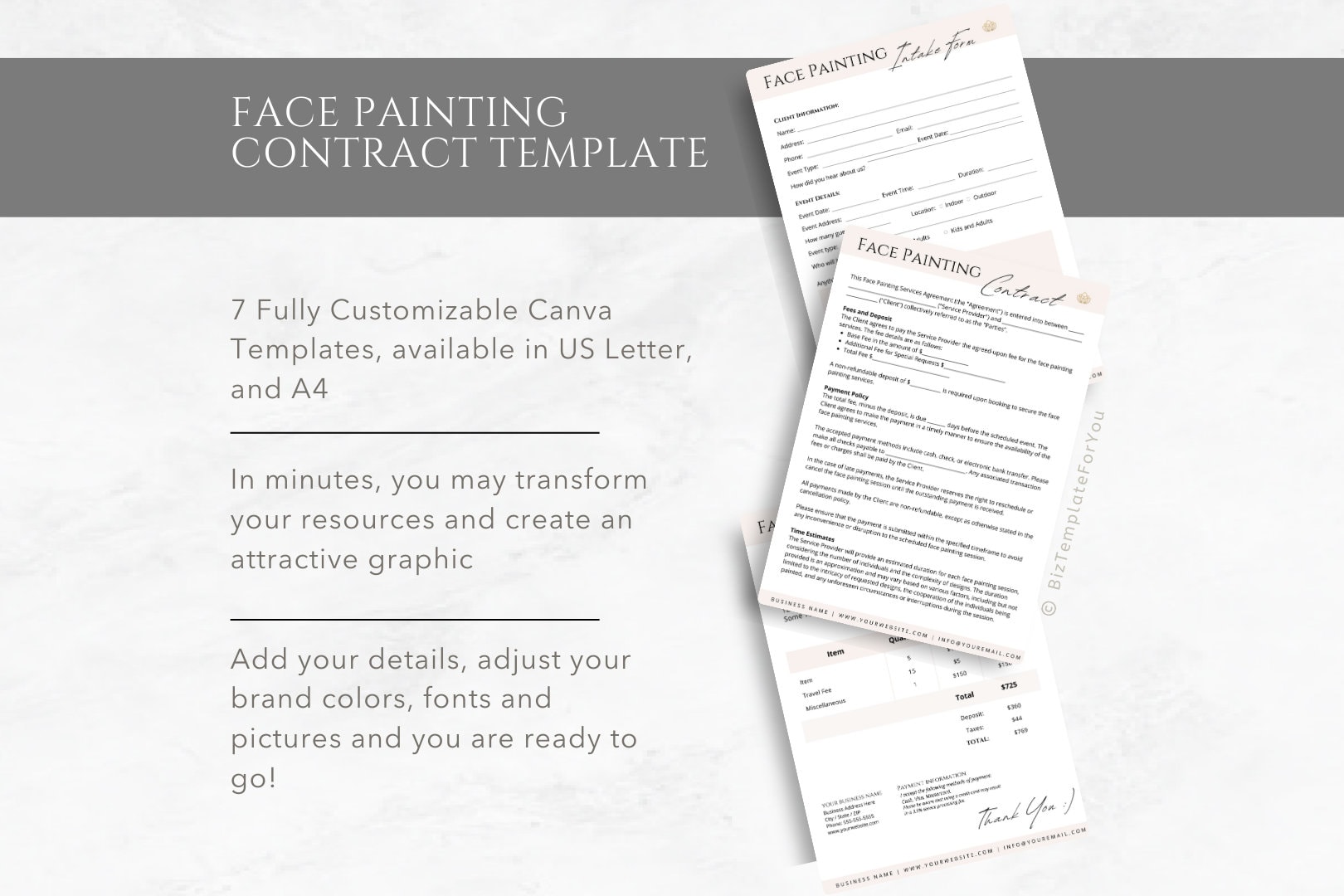 Editable Face Painting Contract Template, Event Face Painter Intake