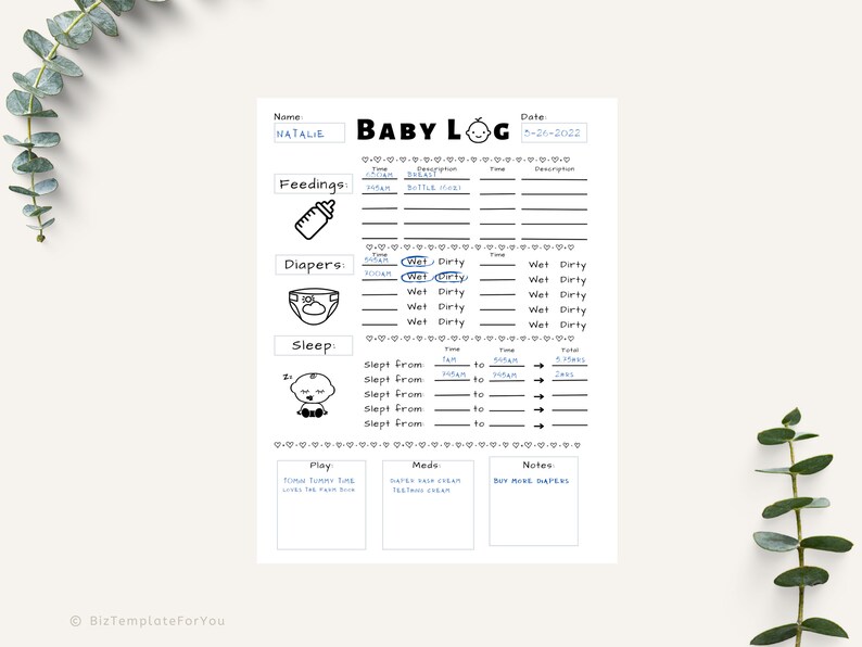 Baby Daily Log Printable Baby Log Newborn Log Baby Tracker Etsy