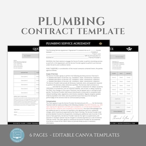 Editable Plumbing Contract Template, Professional Plumbing Service Agreement, Independent Contractor Agreement, Canva editable