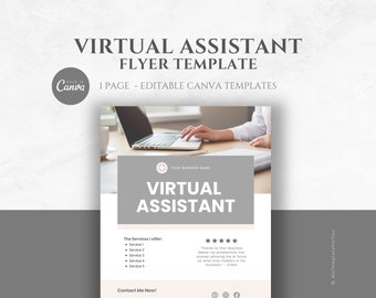 Editable Virtual Assistant Flyer Template, One Page VA Flyer, Virtual Assistant Templates, Virtual Assistant Client Onboard, Canva editable