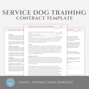 Editable Service Dog Training Contract Template, Dog Trainer Template, Dog Training Service Agreement, Puppy Training, Canva editable